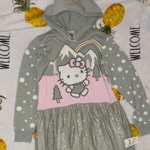 Hello Kitty Pink and Gray Kids Hoodie Dress Large